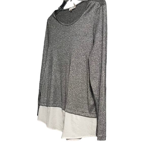 CALVIN KLEIN LONG SLEEVE ROUND NECK BLOUSE, WOMENS, L, SILVER TOP, WHITE BOTTOM - Picture 5 of 8